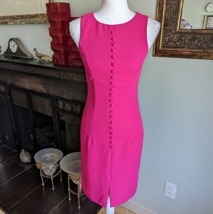 90s Vintage Dress Size 4 Hot Pink Button Accent Front Knee Length Sleeveless 174